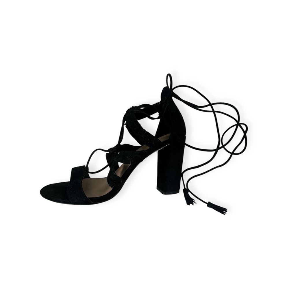 Call It Spring Lace Up Heels Fringe Detail Block Heel‎ Sandals 8.5